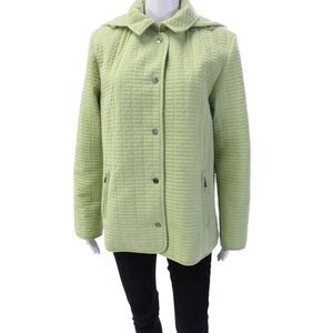 Portrait Women Quilted Jacket Green Collared Button Long Sleeve Size M